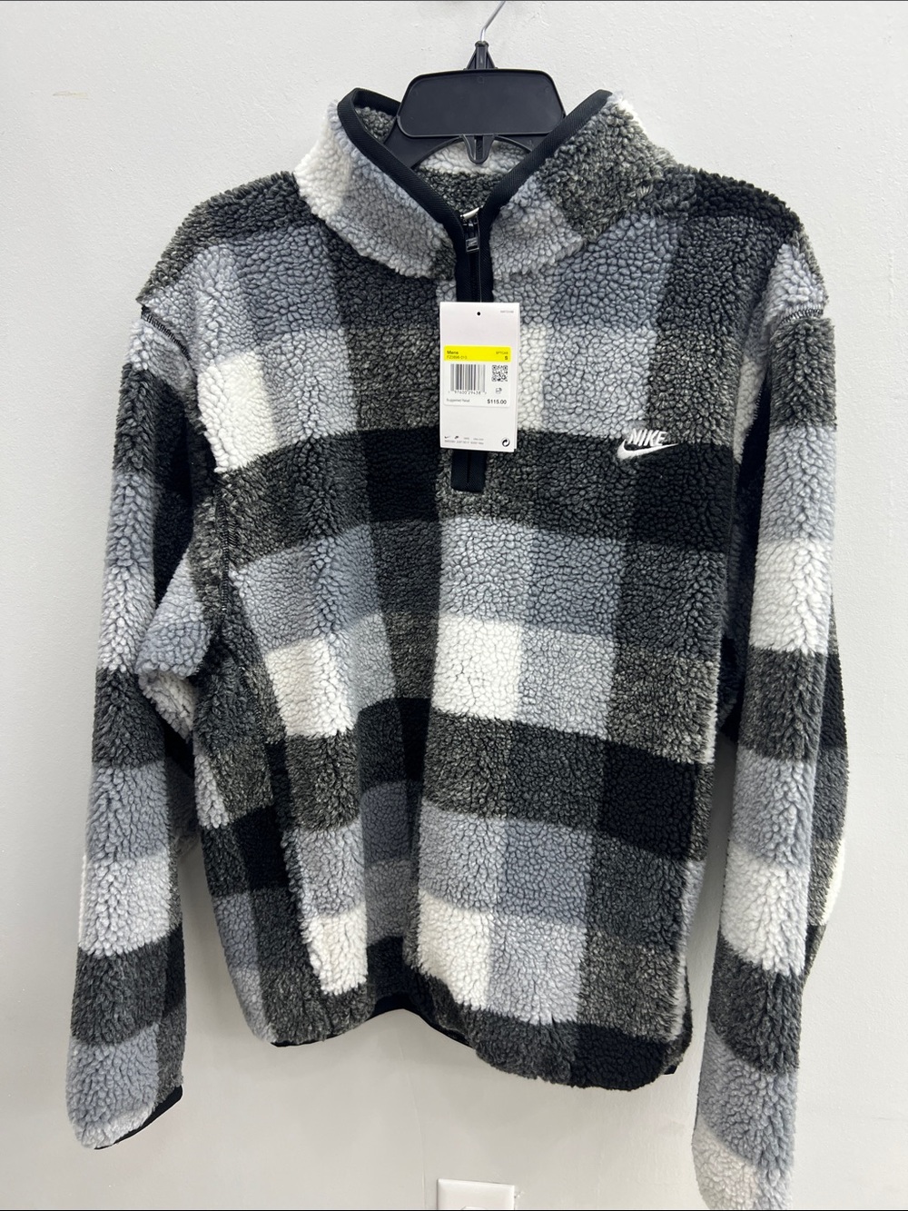 Nike Men’s Black, Gray & White Sherpa Quarter-Zip Pullover